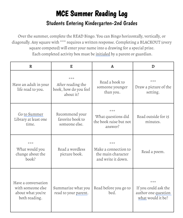 K-2 Summer Reading