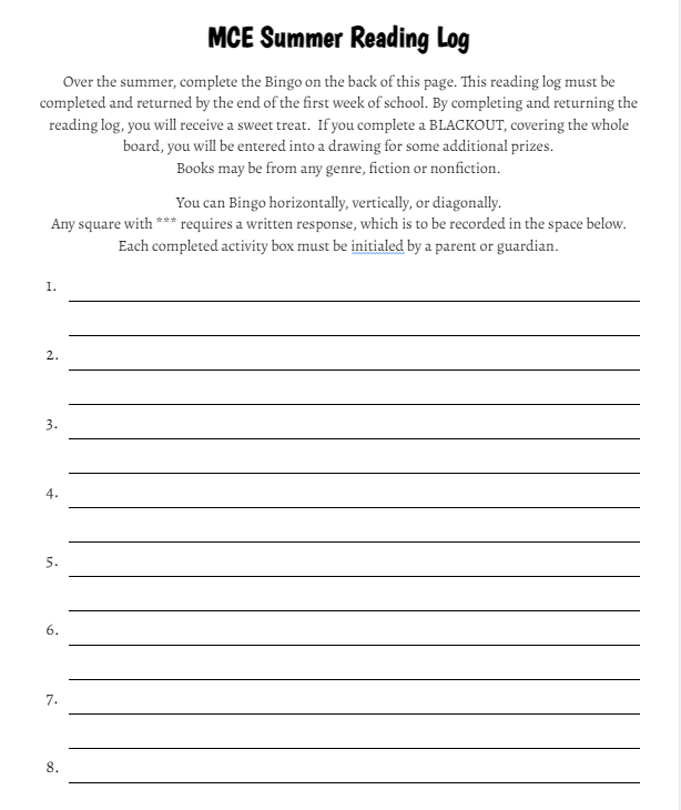 Summer Reading Log